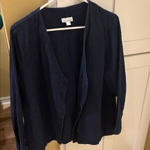 J Jill Dark Blue Linen Women's Jacket Size Large Petite